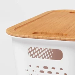 Narrow Bamboo Lid With Cutout Handles - Brightroom™: Decorative Storage Bin, Brown, No Assembly, 12.2" Height -Daily Comfort Store GUEST 0fb21454 8acb 4ca2 a158 6357db36cea7