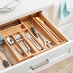 Natural 7 Compartment Drawer Organizer Brown - Brightroom™: Expandable Kitchen Utensils & Silverware Storage