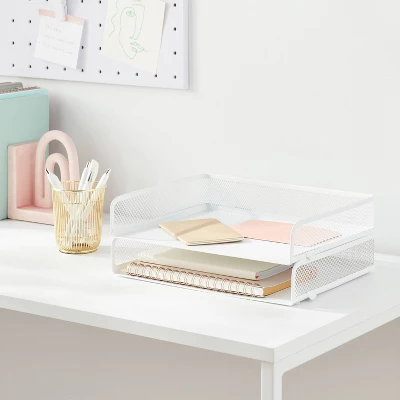 Mesh Stacking Letter Tray With Wide Side Opening White - Brightroom™: Steel File Organizer & Holder, No Assembly Required 3 Mesh Stacking Letter Tray With Wide Side Opening White - Brightroom™: Steel File Organizer & Holder, No Assembly Required