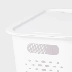Narrow Medium Decorative Plastic Bin White - Brightroom™: Modern Storage, Cut-Out Handles, 13" Cube Compatible -Daily Comfort Store GUEST 368448a7 4010 4d6d 8ac8 93c752d65e19