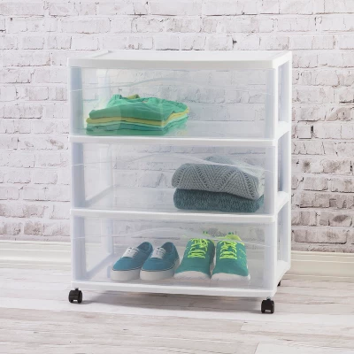 3 Drawer Wide Cart White - Brightroom™: Plastic Storage Drawers, Utility Cart With Casters, Portable Universal Storage 4 3 Drawer Wide Cart White - Brightroom™: Plastic Storage Drawers, Utility Cart With Casters, Portable Universal Storage - Image 2