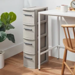4 Drawer Skinny Tower Dark Gray - Brightroom™: Plastic Storage Drawers, Decorative Organizer, No Assembly Required