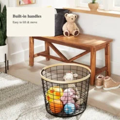 Round Black Wire With Natural Wood Handles Floor Basket - Brightroom™ -Daily Comfort Store GUEST 531efaff 169e 49d9 b5e7 00e6d8495d4f