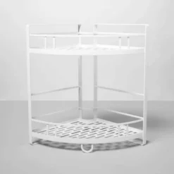Punched Metal 2-Tier Corner Shelf White - Brightroom™: Kitchen Storage Organizer, Iron Under Sink Shelf -Daily Comfort Store GUEST 74e210f2 e0e8 4808 88fa 16c8913f2ce3