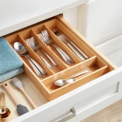 Natural 5 Compartment Flatware Drawer Organizer Brown - Brightroom™: Silverware & Utensils Holder, In-Drawer Storage
