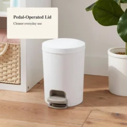 1.6gal Round Step Trash Can - Brightroom™: Compact Pedal-Operated Lid, Small Bathroom Bin, Textured White Finish -Daily Comfort Store GUEST 850a833e 1d8d 464a 91d2 fa4392e66116