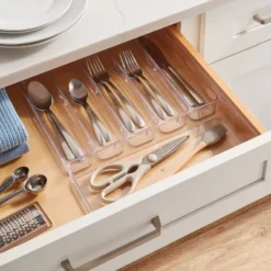 6 Compartment Plastic Drawer Flatware Organizer - Brightroom™: Clear In-Drawer Silverware Tray, Contemporary Style