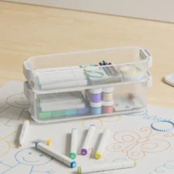 Click In Place 3qt Clear Shallow Slim Plastic Storage Bin With White Latch For Home And Office Organization - Brightroom™ -Daily Comfort Store GUEST 8eff4be0 2400 4412 8157 7f4dfca02ceb