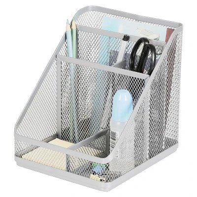 Mesh Medium Desktop Organizer Silver - Brightroom™: Steel Desk Tool Holder, Office Supplies, 7"x7"x6" 6 Mesh Medium Desktop Organizer Silver - Brightroom™: Steel Desk Tool Holder, Office Supplies, 7"x7"x6" - Image 4