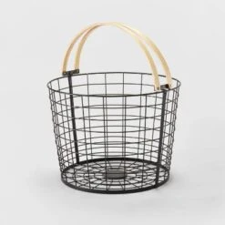 Round Black Wire With Natural Wood Handles Floor Basket - Brightroom™ -Daily Comfort Store GUEST 96a85611 d85f 4469 95c9 38a133b60f86