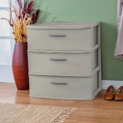 3 Drawer Wide Tower Dark Gray - Brightroom™: Plastic Storage Drawers, Portable Universal Storage, No Assembly Required