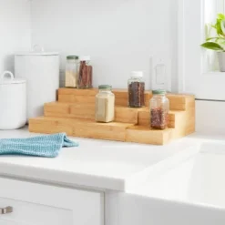 Bamboo Expandable Spice Rack Brown - Brightroom™: Freestanding Spice Organizer, Varnished Kitchen Shelf, 14" Width