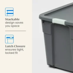 12gal Latching Storage Tote - Brightroom™: Stackable Gray Utility Bin With Lid, Portable Universal Organizer -Daily Comfort Store GUEST c411b0b2 f708 4c68 acbb d6d0338906b3