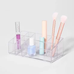 Bathroom Plastic 9 Slot Mixed Cosmetic Organizer Clear - Brightroom™: Makeup & Vanity Organizer Tray For Bathroom Countertop -Daily Comfort Store GUEST c86e60e2 e1c8 4070 8398 113e68427840