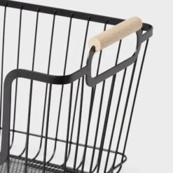 Metal Stackable Wire Pantry Basket With Rubber Wood Handle Black - Brightroom™: Kitchen Storage Organizer, 9"x13.5" -Daily Comfort Store GUEST caedbd0d 0635 4243 8fd2 add6d1f4a2d5