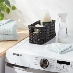 Black Washed Woven Rattan Bin Small - Brightroom™: Decorative Rectangle Basket, 12"x6"x6", Air Dry Care