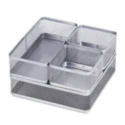 Mesh Desk Organizer Silver - Brightroom™: Steel Office Supplies, Desk Drawer Organizer, 8"x8"x4.5"