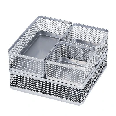 Mesh Desk Organizer Silver - Brightroom™: Steel Office Supplies, Desk Drawer Organizer, 8"x8"x4.5" 3 Mesh Desk Organizer Silver - Brightroom™: Steel Office Supplies, Desk Drawer Organizer, 8"x8"x4.5"