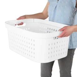 1.5bu Rectangle Modern Laundry Basket - Brightroom™: White Plastic Clothes Basket With Built-In Handles, Medium Size -Daily Comfort Store GUEST d6606117 ec93 434a 98af c3a1505ebe2b