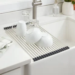 Over The Sink (Roll Away) Dish Drainer Silver - Brightroom™: Stainless Steel Drying Rack Mat, Hand Wash, 20.5"x13"