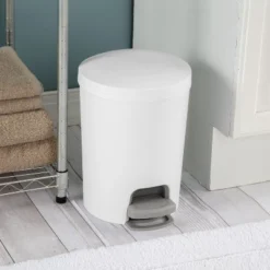 1.6gal Round Step Trash Can - Brightroom™: Compact Pedal-Operated Lid, Small Bathroom Bin, Textured White Finish -Daily Comfort Store GUEST e09e76a9 b58c 4631 806e 6d1eee45cda2