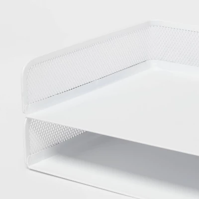Mesh Stacking Letter Tray With Wide Side Opening White - Brightroom™: Steel File Organizer & Holder, No Assembly Required 4 Mesh Stacking Letter Tray With Wide Side Opening White - Brightroom™: Steel File Organizer & Holder, No Assembly Required - Image 2
