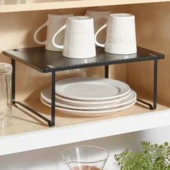 Metal Stacking Shelf With Powder Coated Finish Black - Brightroom™: Stackable Kitchen Storage Organizer, Shelf Riser