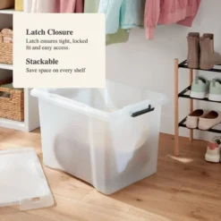 Large Frosted Latching Storage Box - Brightroom™: Stackable Clear Tote, 76L Capacity, Polypropylene, Universal Storage -Daily Comfort Store GUEST f23c34bd 6053 493d ac3c 2d88b7161b8f