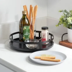 1-Tier Metal Lazy Susan Turntable Black - Brightroom™: Round Steel Serving Tray, Powder-Coated Finish, 11" Diameter
